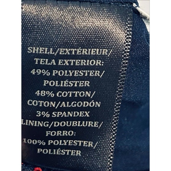 Ann Taylor Pencil Skirt 14 Large Navy Blue Red Dot Straight Cotton Blend Career - Picture 6 of 7